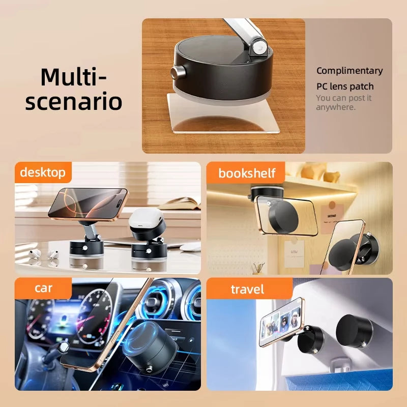 For Magsafe Vacuum Magnetic Suction Cup Folding Swivel Stand 360° Rotation for iPhone/ Android Lazy Double Sided Magnetic Holder