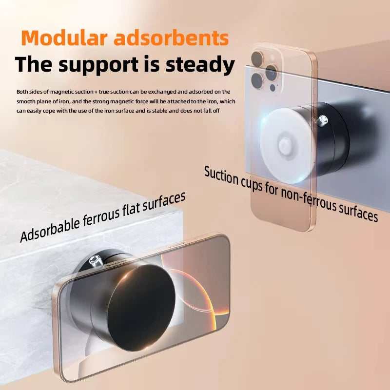 For Magsafe Vacuum Magnetic Suction Cup Folding Swivel Stand 360° Rotation for iPhone/ Android Lazy Double Sided Magnetic Holder