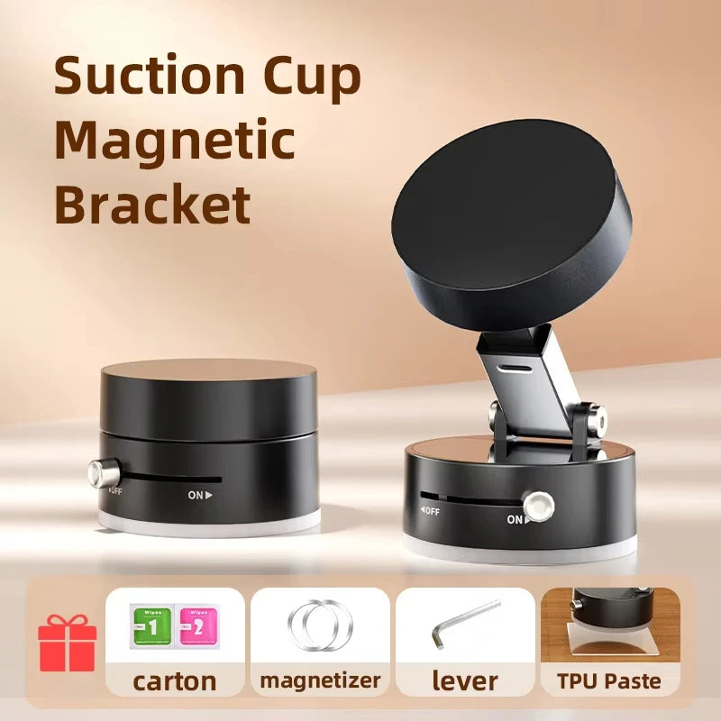 For Magsafe Vacuum Magnetic Suction Cup Folding Swivel Stand 360° Rotation for iPhone/ Android Lazy Double Sided Magnetic Holder