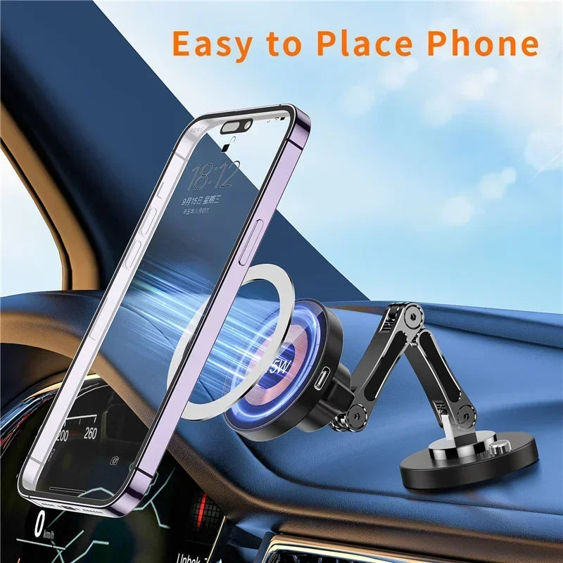 Car Magnetic Wireless Charger Adjustable Mobile Phone Holder for iPhone 15 14 13 12 Pro Max Fast Charging Easy Paste Mount Stand