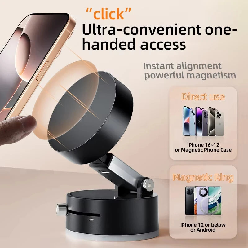 For Magsafe Vacuum Magnetic Suction Cup Folding Swivel Stand 360° Rotation for iPhone/ Android Lazy Double Sided Magnetic Holder