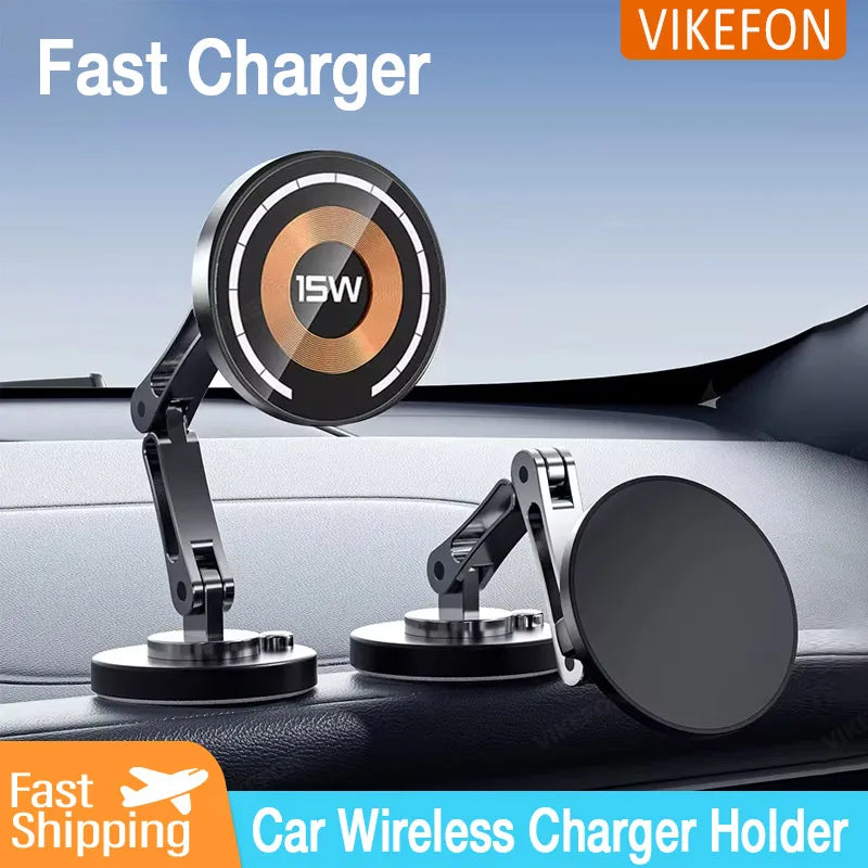 Car Magnetic Wireless Charger Adjustable Mobile Phone Holder for iPhone 15 14 13 12 Pro Max Fast Charging Easy Paste Mount Stand