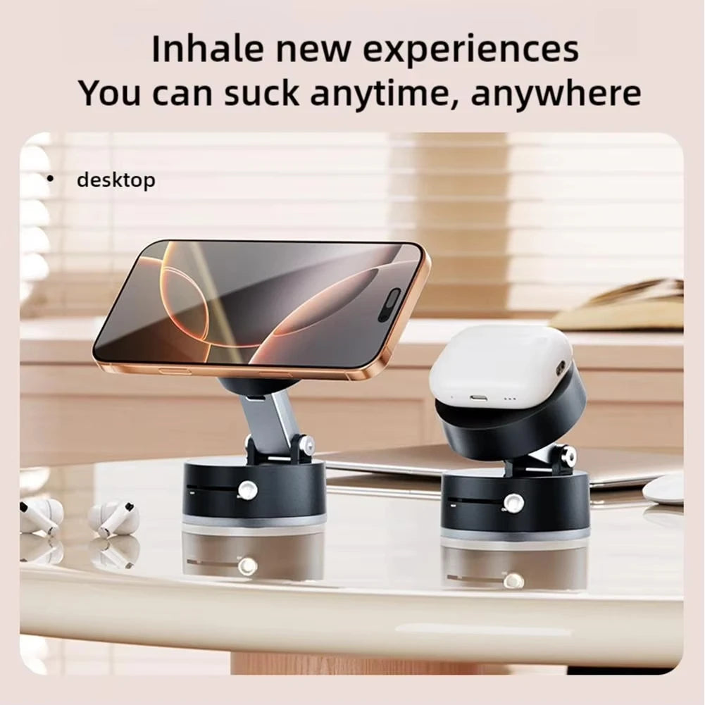 For Magsafe Vacuum Magnetic Suction Cup Folding Swivel Stand 360° Rotation for iPhone/ Android Lazy Double Sided Magnetic Holder