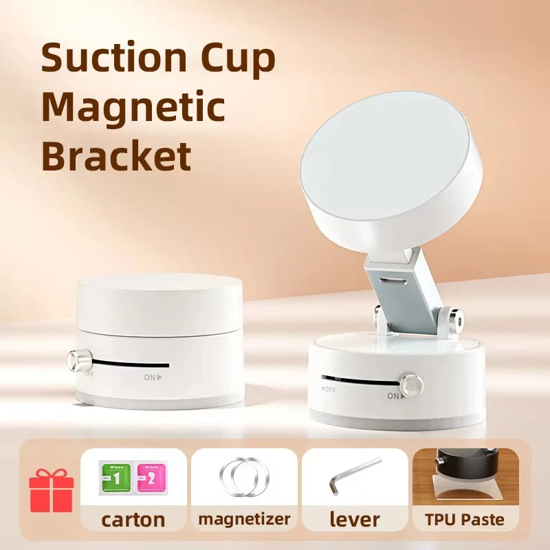 For Magsafe Vacuum Magnetic Suction Cup Folding Swivel Stand 360° Rotation for iPhone/ Android Lazy Double Sided Magnetic Holder