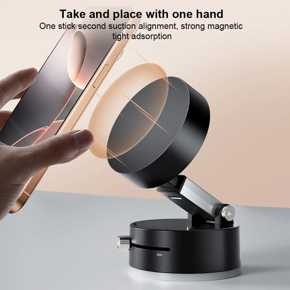 Foldable Car Phone Holder Vacuum Double-sided Magnetic Dashboard GPS Stand for Magsafe iPhone 16-12 Pro Max Samsung Xiaomi Mount