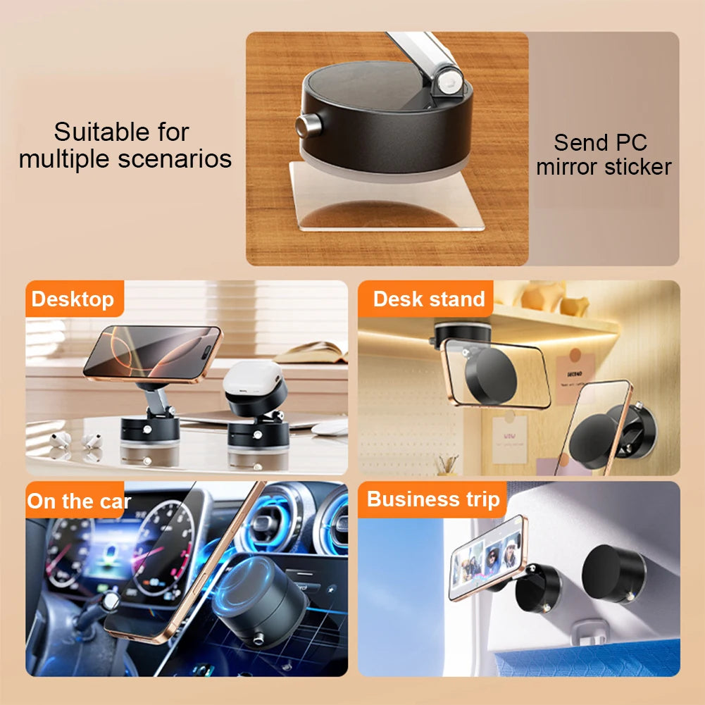 Foldable Car Phone Holder Vacuum Double-sided Magnetic Dashboard GPS Stand for Magsafe iPhone 16-12 Pro Max Samsung Xiaomi Mount